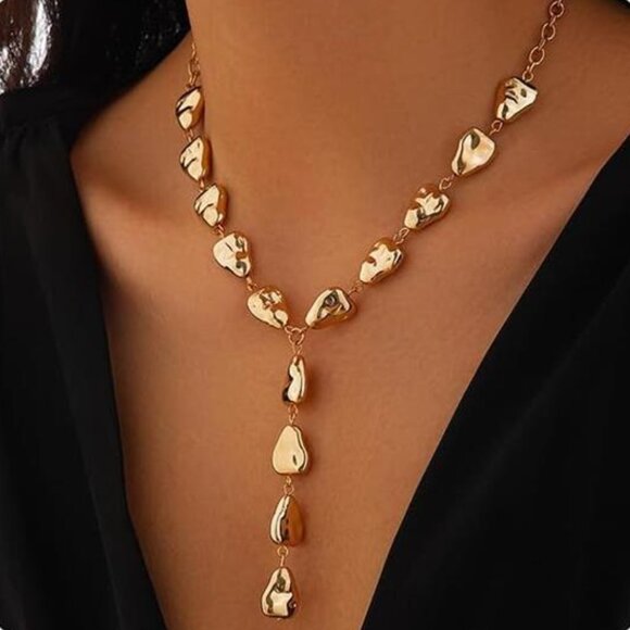 Vintage Baroque Pearl Lariat Necklace – Geometric Beaded Y-Choker - Picture 1 of 4